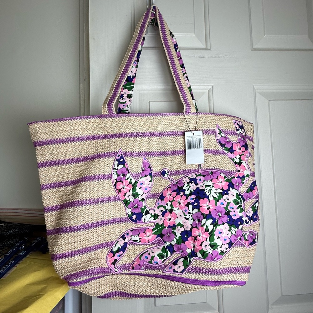 NWT Vera Bradley Flower Garden Seashore Beach Bag Straw Tote Retired Pattern